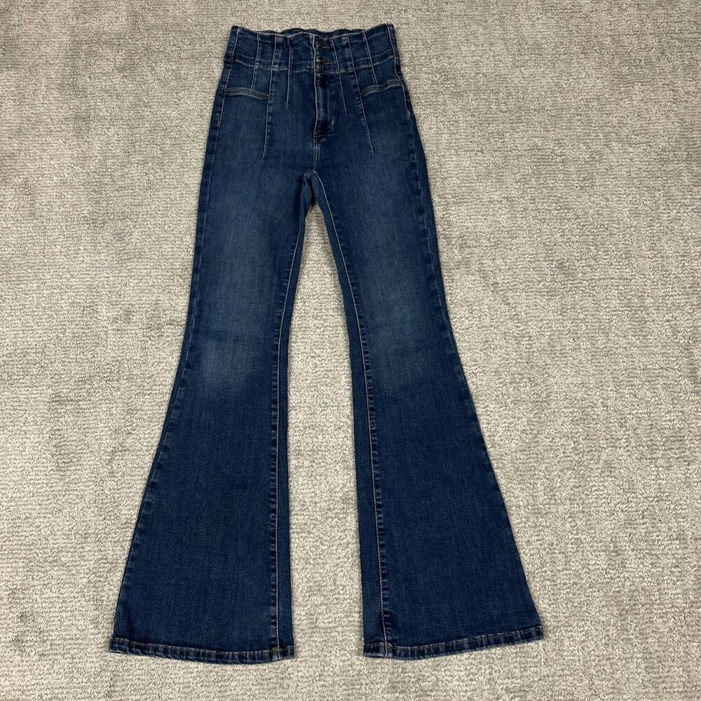 We The Free People Jayde Flare Jeans Womens 27 High Rise Festival Boho Stretch